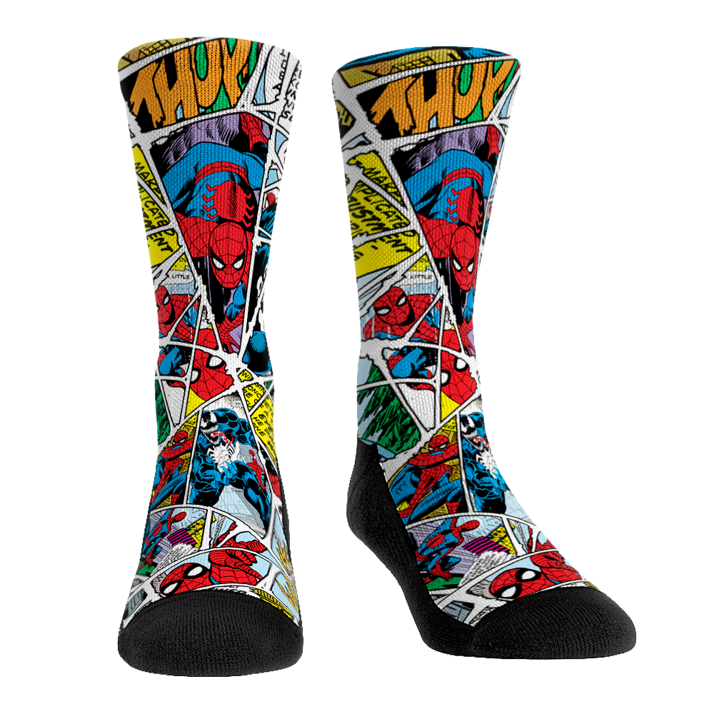 Spider-Man Webbed Out Stacked Characters Graphic Crew Socks